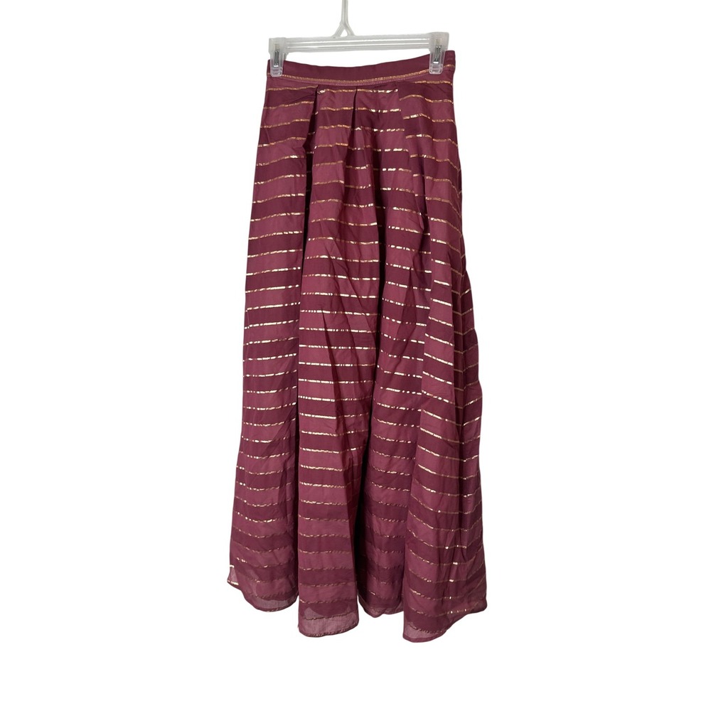 Eva Franco Skirt Womens XS‎ Pink Metallic Stripe Pleated Maxi Lined Party Formal